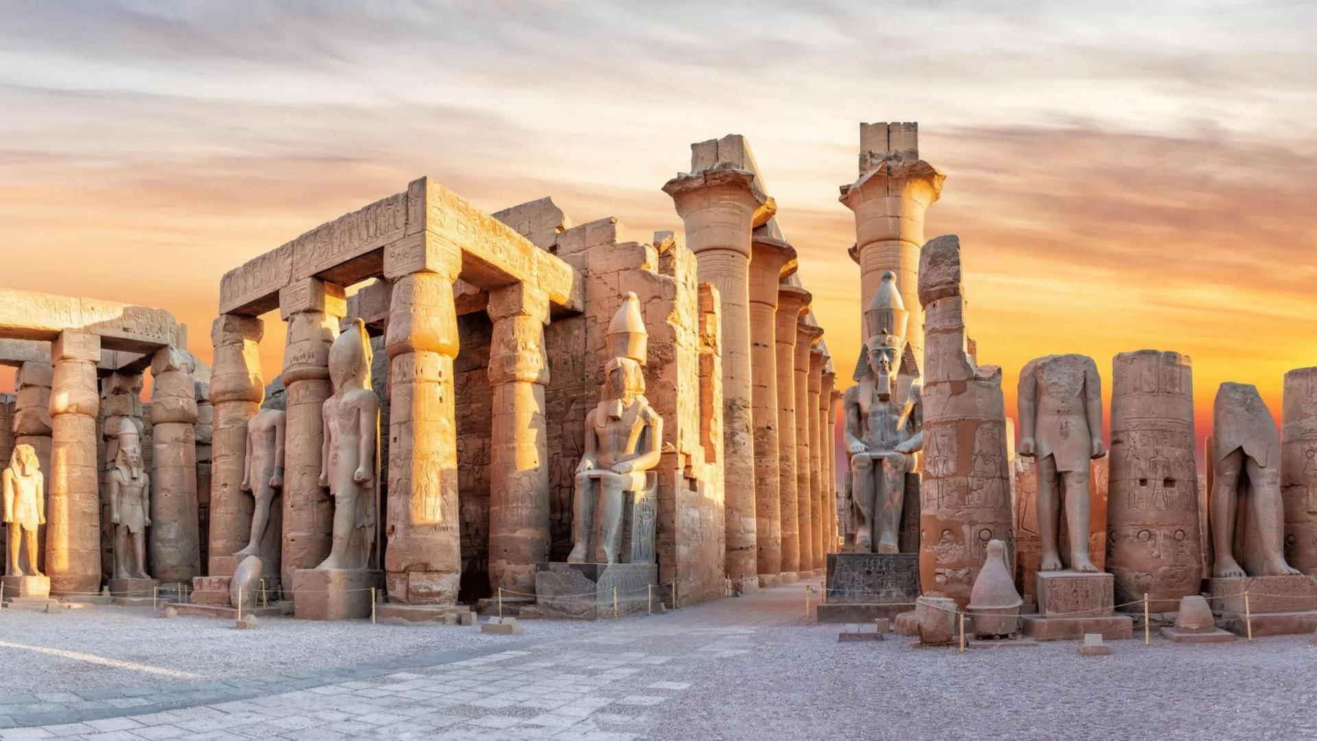 Luxor temple columns at sunset